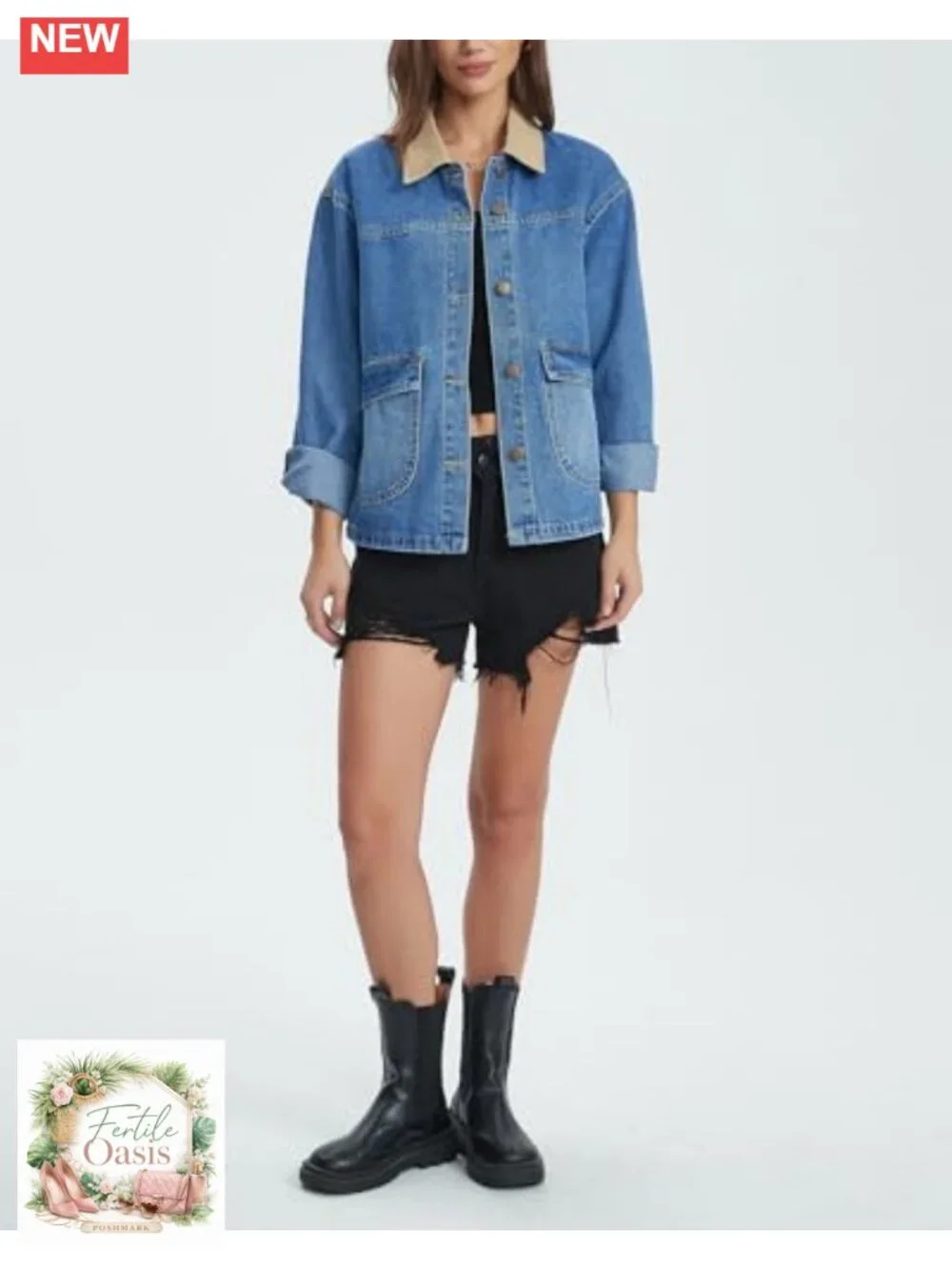 Oversized Denim Jacket Shacket with Pockets